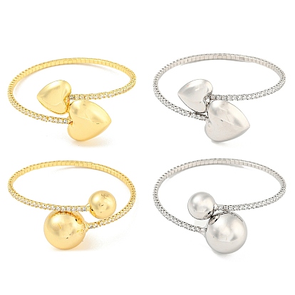 Стойка с покрытием из латуни, прозрачный кубический цирконий, круглые кольца с шаром/сердцем, открытые манжеты для женщин, без кадмия и без свинца, долговечный