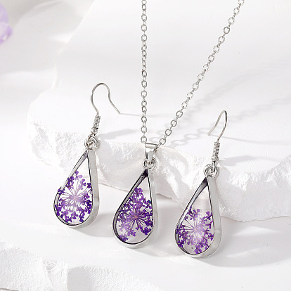 Unique Waterdrop Rose Earrings and Starry Sky Flower Necklace Set for Girls