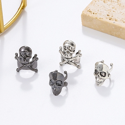 Brass Wide Skull Open Cuff Earrings, Gothic Non-piercing Jewelry for Men Women