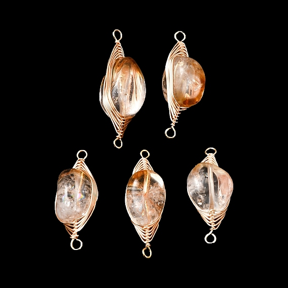 Нагретые натуральные самородки цитрина соединяют подвески-шармы с медной проволочной обмоткой в виде елочки., долговечный