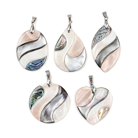 Подвески из натуральной ракушки-абалона, черной ракушки-губоноски и розовой ракушки, с защелкой из нержавеющей стали на поручнях, цвет нержавеющей стали