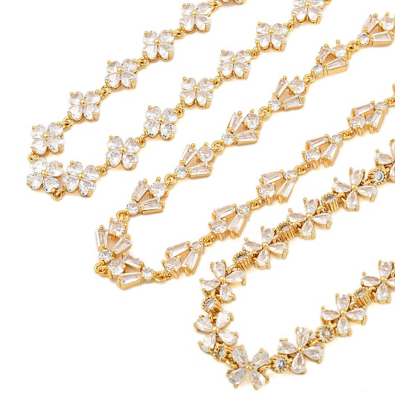 Ожерелья-цепочки из латуни с покрытием из латуни, прозрачные циркониевые ожерелья с цветочным звеном, долговечный, без свинца и без кадмия