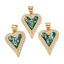 Латунные подвески сердца кубического циркония, с синтетическим опалом, долговечный, без свинца и без кадмия