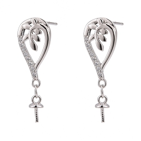 925 hallazgos de aretes de plata esterlina, con circonita, por medio perforó perlas, lágrima, Claro