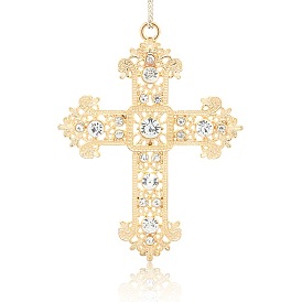 Golden Tone Alloy Rhinestone Latin Cross Big Pendants, 87x67x6mm, Hole: 3.5mm