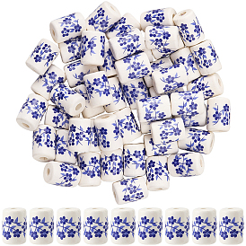 50Pcs Handmade Porcelain Beads, Famille Rose Style, Column with Flower Pattern