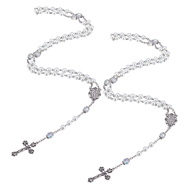 2 шт. белые круглые стеклянные бусины-четки с жемчугом, ожерелья с подвеской в виде креста Иисуса из цинкового сплава