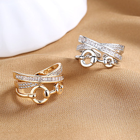 Регулируемые кольца манжеты из латуни с микропаве и кубическим цирконием, геометрическая фигура