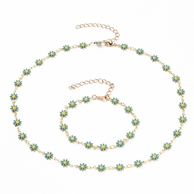 Ensembles de bijoux de colliers et bracelets, avec maillons en laiton émaillé, chaîne d'extension de trottoir et fermoirs à pince de homard