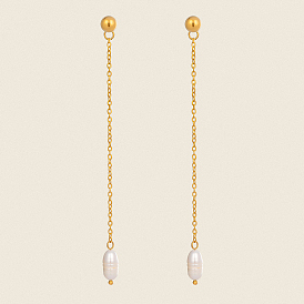 Элегантные серьги-кисточки из пресноводного жемчуга 18длинные подвески из нержавеющей стали с каратным золотом