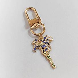 Alloy Enamel Flower Pendant Decorations, with Alloy Swivel Clasps