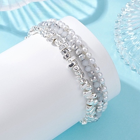 Многорядные плетеные браслеты из гальванически покрытых стеклянных бусин, синтетического немагнитного гематита и акрилового жемчуга., Регулируемые браслеты из плетеной нейлоновой нити для женщин, круглые