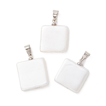 Оболочки жемчужина подвески, Квадратные подвески с латунными защелками., белые