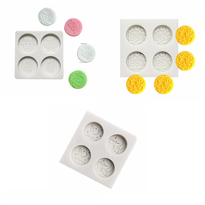 4-Hole Food Grade Round DIY Silicone Molds, Fondant Molds, for Chocolate, Candy Making, Floral/Sheep/Moon Pattern