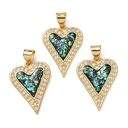 Латунные подвески сердца кубического циркония, с синтетическим опалом, долговечный, без свинца и без кадмия
