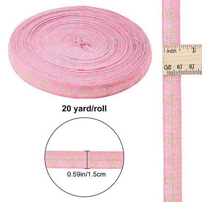 Gorgecraft 20 Yards Polyester Elastic Ribbon, Flat with Gold Shell Pattern, for Gift Decoration, Garment Accessories