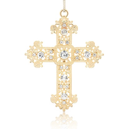 Golden Tone Alloy Rhinestone Latin Cross Big Pendants, 87x67x6mm, Hole: 3.5mm