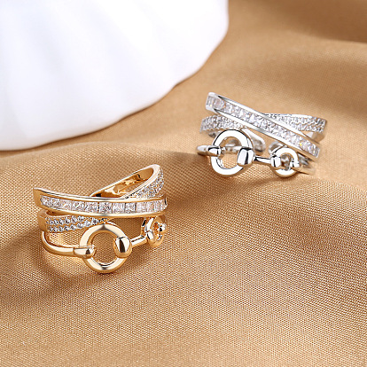 Регулируемые кольца манжеты из латуни с микропаве и кубическим цирконием, геометрическая фигура