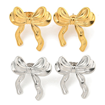 Ионное покрытие (ip) 304 серьги-гвоздики из нержавеющей стали для женщин, бантом