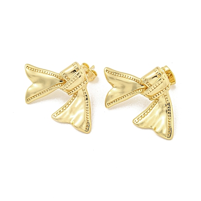 Bowknot Rack Plated Brass Stud Earrings for Women, Lead Free & Cadmium Free, Long-Lasting Plated