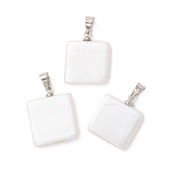 Оболочки жемчужина подвески, Квадратные подвески с латунными защелками., белые