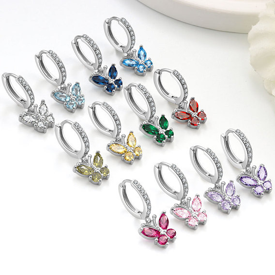 Латунные серьги обруча, бабочка, с кубического циркония, платина