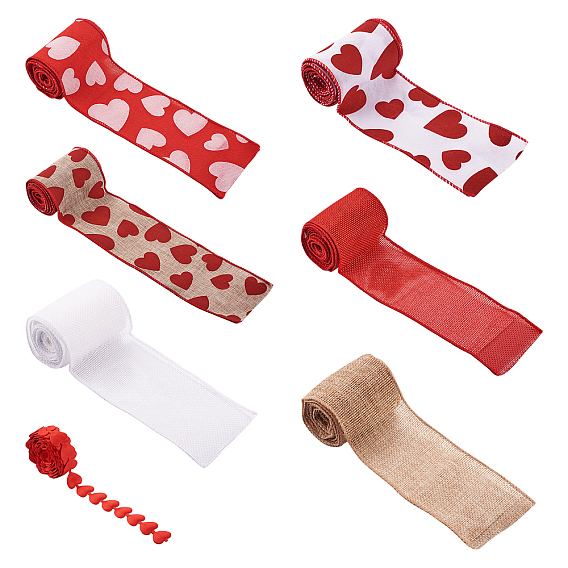 14m 7 стили полиэстеровая лента, с 7 металлическими стяжками из металлической проволоки, смешанный рисунок сердца и отсутствие рисунка