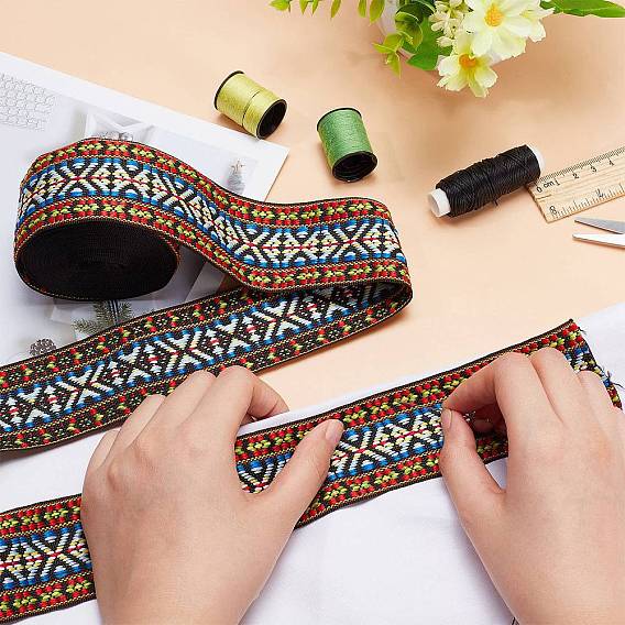 Вышивка полиэфирными лентами в этническом стиле, жаккардовая лента, образец знака