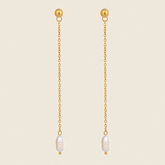 Элегантные серьги-кисточки из пресноводного жемчуга 18длинные подвески из нержавеющей стали с каратным золотом