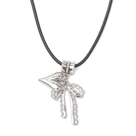 Женские ожерелья из черного вощеного шнура с подвеской в виде сердца из сплава