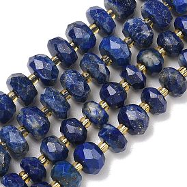 Нитки бусины из натурального ляписа-лазури, рондель, граненые, с бисером