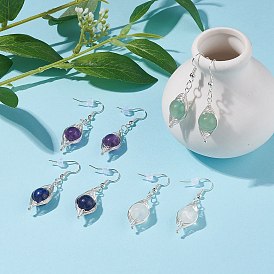 Круглые плетеные серьги с подвесками из натурального камня, латунные украшения для женщин, цвет нержавеющей стали