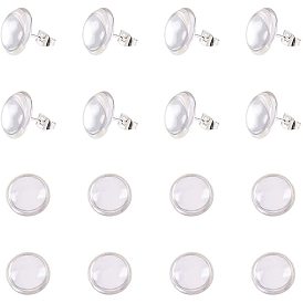 DIY Jewelry Making, with Brass Stud Earring Cabochon Settings and Clear Glass Cabochons, Flat Round