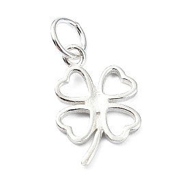 925 Sterling Silver Charms, Four Leaf Clover, with Jump Rings & 925 Stamp