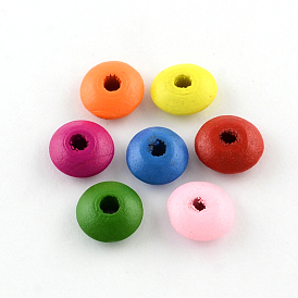 Dyed Natural Wood Beads, Rondelle, 14x6mm, Hole: 4mm, about 1515pcs/500g