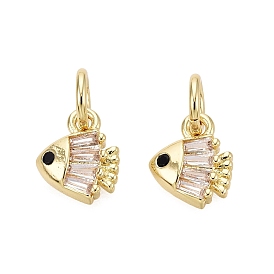 Подвески из латуни с прозрачным микропейвом и черным фианитом, рыбы прелести