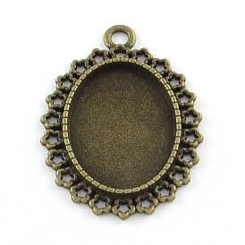 Tibetan Style Oval Alloy Pendant Cabochon Settings, Cadmium Free & Lead Free, Tray: 25x18mm, 39x27.5x2.5mm, Hole: 3mm, about 220pcs/1000g