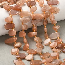 Натуральный Sunstone бисер пряди, слеза, Топ пробуренной, с бисером