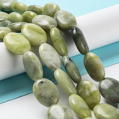 Natural Teardrop Xinyi Jade/Chinese Southern Jade Beads Strands, Flat Oval