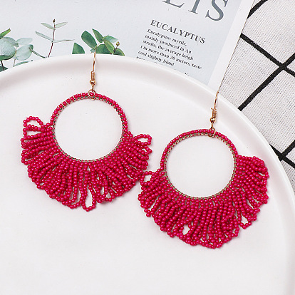 Boho Tassel Geometric Earrings - Double-Sided Statement Jewelry for Women
