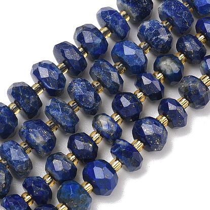 Нитки бусины из натурального ляписа-лазури, рондель, граненые, с бисером