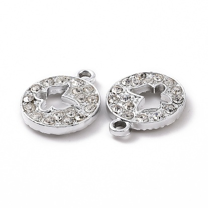 Alloy Crystal Rhinestone Pendants, Flat Round with Hollow Out Butterfly Charms