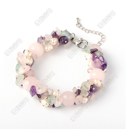 Bracelets en perles de quartz rose, d'améthyste et de fluorite naturelles pour femmes