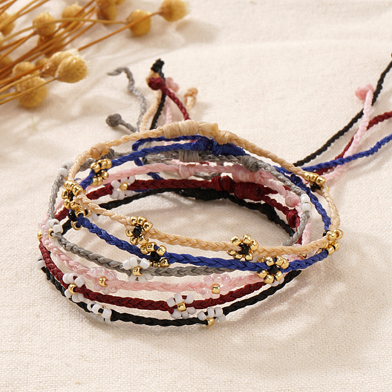 Браслеты из бисера ручной работы, плетеные из стеклянных бусин, Браслет с цветочным подвеском для женщин, с нейлоновой нитью