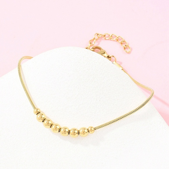 201 стальные круглые браслеты из бусин, 304 женские браслеты-змейки из нержавеющей стали, ионное покрытие (ip), долговечный