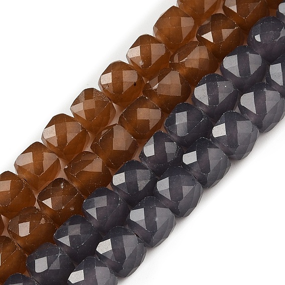 Бусины из натурального белого нефрита, окрашенные, граненые, кубические