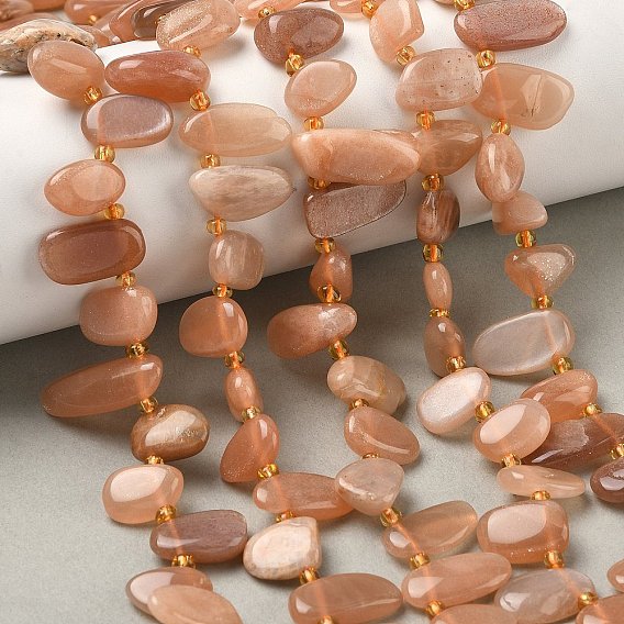 Натуральный Sunstone бисер пряди, слеза, Топ пробуренной, с бисером