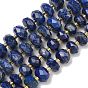 Нитки бусины из натурального ляписа-лазури, рондель, граненые, с бисером