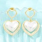 Brass Micro Pave Cubic Zirconia Stud Earrings, Heart, ABS Imitation Pearl Dangle Earrings