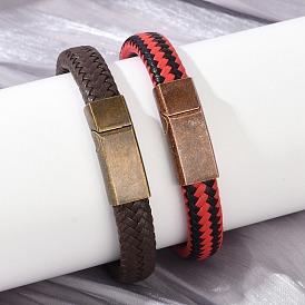 Плетеные браслеты из микрофибры и кожи для женщин и мужчин, прямоугольник 304 из нержавеющей стали магнитные застежки